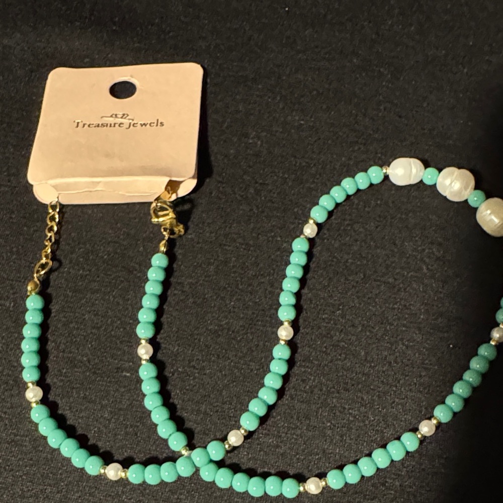 Treasure Jewels Turquoise, Pearls and Gold Necklace